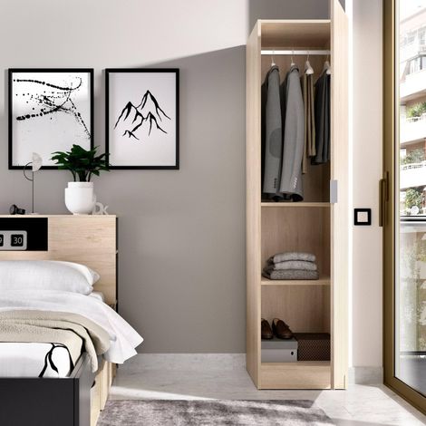 Armoire Polyvalente 1 Porte Cusna, Cintre pour Chambre à Coucher, Armoire Multifonction, 41x52h184 cm, Chêne (1/5)