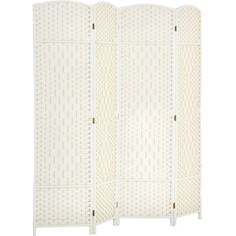 Paravent Intérieur Séparateur de Pièce Pliable 4 Panneaux Cloison Amovible Cadre Bois de Pin Salon Chambre Blanc 180x180 cm (1/5)