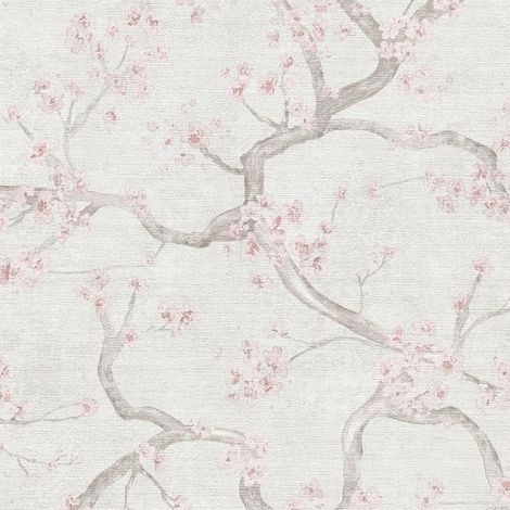 Blumen Tapete Profhome 781995 heißgeprägte Vliestapete strukturiert mit floralen Ornamenten matt creme rosa beige-grau creme-weiß 5,33 m2