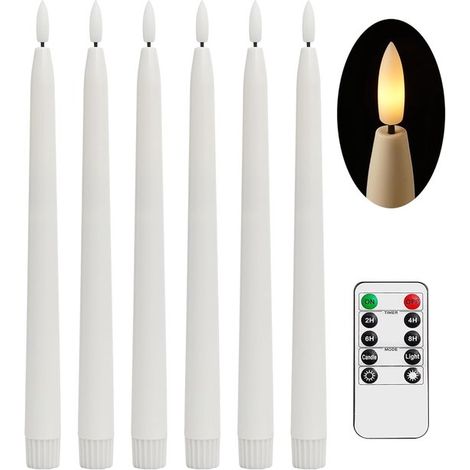 Lot de 6 bougies LED chauffe-plat avec télécommande, flamme mobile, intensité réglable et minuterie, décorations pour maison, fêtes, Noël et Halloween (1/5)