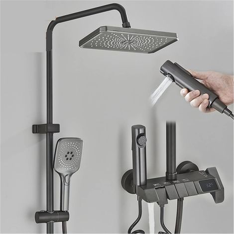 Ensemble de douche mitigeur thermostatique intelligent Salle de bains Intelligent Piano Touches Robinet De Douche Numérique LCD 4 Fonction Montage Mural Pluie Eau Chaude Froide Salle De Bains Système (1/5)