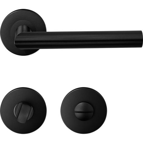 Poignées de porte en acier inoxydable - 1 paire - Finition noire mate - Mécanisme de verrouillage salle de bain - Pour portes intérieures 35-45mm - 135x19mm (1/5)