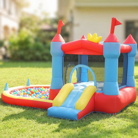 Château gonflable avec souffleur, aire de jeux gonflable avec toboggans, trampoline, piscine à balles, multicolore (1/5)