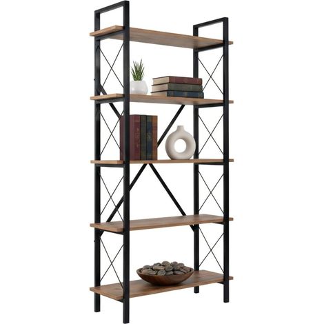 Dmora - Libreria Suriel, Scaffale da ufficio, Mobile portalibri, Biblioteca, 90x34 h180 cm, Pino e Nero