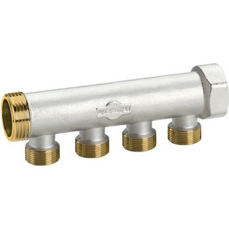 COLLETTORE IN OTTONE NICHELATO CON DERIVAZIONI M 24X19 3/4 X 4 Vie L. 157 mm