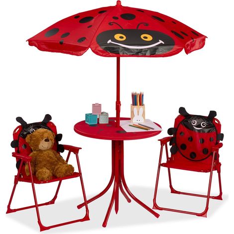 Conjunto de muebles de camping para niños de 4 piezas con sombrilla
