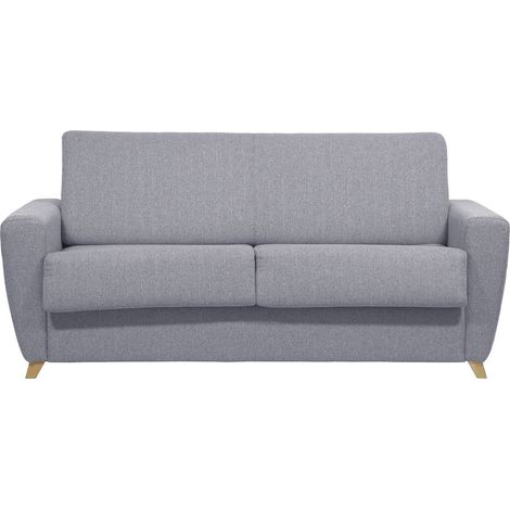 Schlafsofa skandinavisch mit Matratze 18 cm hellgrauer Stoffbezug GRAHAM