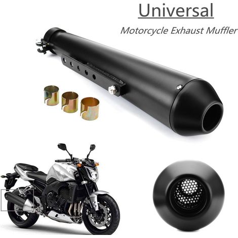 Tubo de escape Cafe Racer para motocicleta de 17.5 pulgadas con soporte deslizante universal negro mate