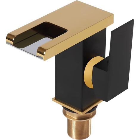 HAUTOUR Robinet avec lumière de salle de bain, robinet cascade LED noir et or lumière LED 3 couleurs changeantes bec robinet de lavabo pour salle de bain, cuisine, douche (1/5)