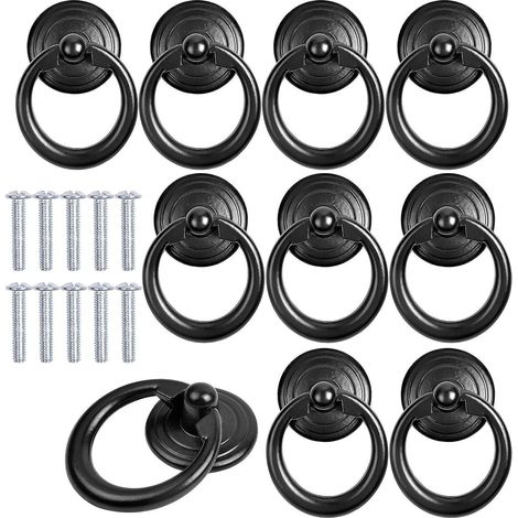 10pcs Noir Armoire Tire En Mtal Bouton De Porte Anneaux De Tiroir Classique Tire Boutons De Meubles Ronds Bouton De Meubles Tire Avec Des Vis Pour (1/5)