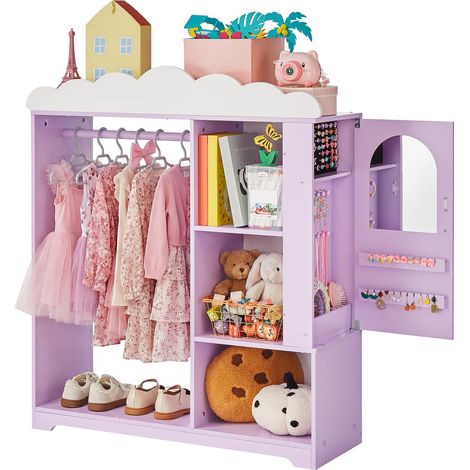 Penderie Enfant avec Armoire à Bijoux, Armoire Enfant avec Miroir, Tringle à Vêtements et Étagères de Rangement pour Déguisements et Costumes, pour Chambre d'enfant, Fille, Violet (1/5)