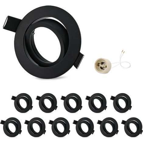 12x Spot Encastrable GU10 Orientables Aluminium Noir, Projecteurs Cadre De Montage Avec Douille GU10, Rond Support Spot Encastrable Plafond Pour LED Ou Halogènes, Trou de montage ø75mm (1/5)