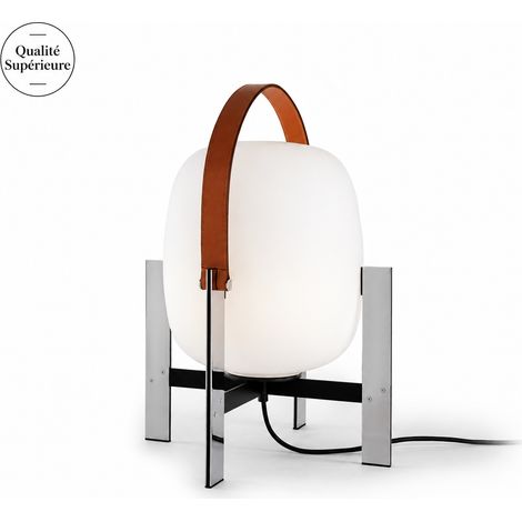 Lampe à poser en verre 30 blanc D35H55cm, lumière chaude avec interrupteur à bouton, 55 × 32 × 37 cm, 6 kg – Livraison gratuite