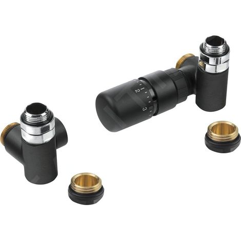 Sapho Corner Combi - Jeu de raccordement thermostatique triaxial, version droite, noir mat CP3022BS (1/2)