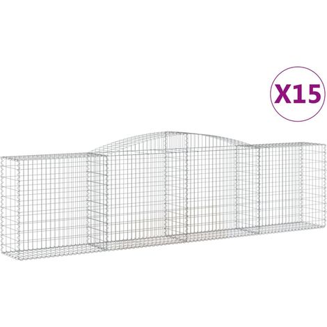 Cestas de gaviones Muro de contención arqueado Valla de jaula 15 piezas 400 x 50 x 100/120 cm Hierro galvanizado Plata 020040456