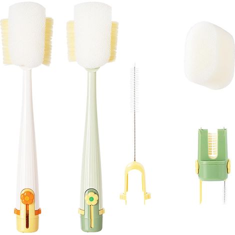 Set di 2 spazzole multifunzione 5 in 1 con manico lungo, ideali per bottiglie a collo stretto, bicchieri e calici da vino.
