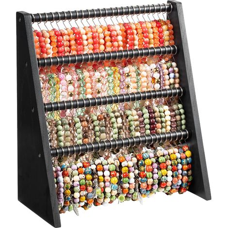 4 Niveaux Porte Bijoux avec 100 Crochets, Présentoir à Bijoux en Bois Presentoir Bracelet, Rangement pour la Maison, Vendeurs et Vitrine de Magasin(Noir) (1/5)