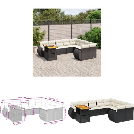 Salon de jardin 10 pcs avec coussins noir résine tressée - Ensemble Salon De Jardin - Meuble Extérieur - Résine Tressée - Rotin Synthétique - Table Extensible - Home & Living (1/3)