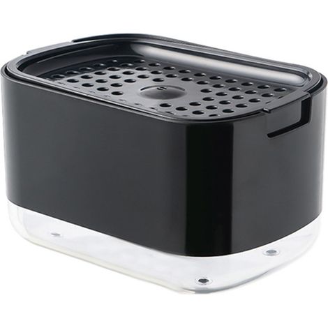 Soap Dispenser with Sponge Holder PP PET Press Type Soap Box for Cloth Dish Kitchen Cleaning Black