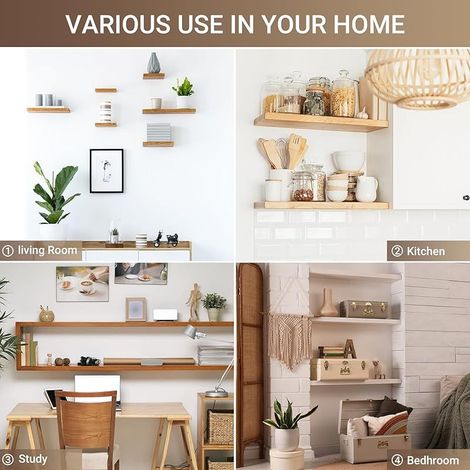 Equerre Etagere Murale Fixation Flottante Invisible, Support Etagere Murale en Métal, Tablette Flottante Support Charge Lourde, Longueur 200MM, Noir 8 Pcs, EJY8008B-8P (1/5)