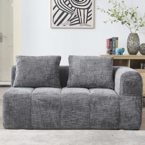 Canapé 2 places gris en chenille, canapé lounge sans montage avec méridienne, coussin inclus, poches latérales, sofa nuage rembourré contemporain (1/5)