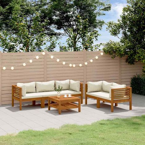 Salon de jardin 6 pcs Ensemble Table et Chaise de Jardin - avec coussin crème Bois d'acacia solide BV411421 - BonneVie (1/5)