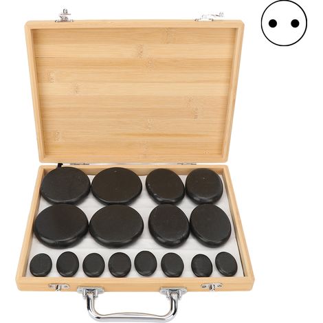 Lot de 16 Pierres de Massage Chauffantes Rondes, Boîte Chauffe-Pierre Rapide, Détente Musculaire, Anti-Stress, Set avec Prise UE 220V (1/5)