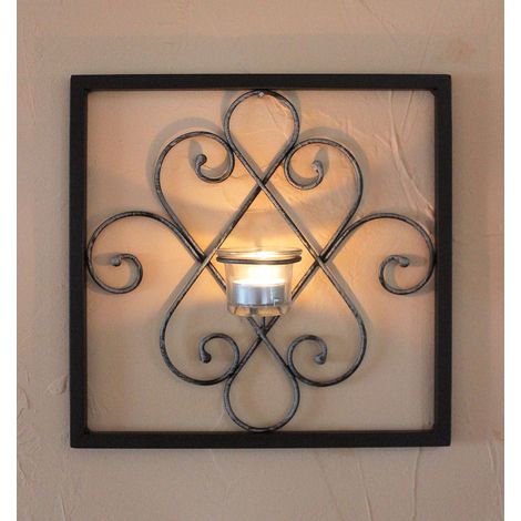 DanDiBo Wandteelichthalter Arabika Metall Wand Schwarz 31 cm Teelichthalter Kerzenhalter Wandkerzenhalter Wandleuchter