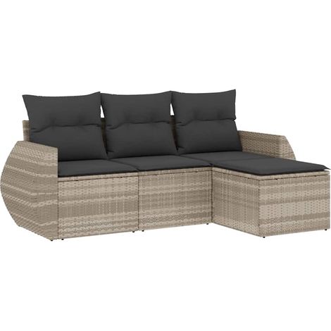Set Divano da Giardino 4 pz  Salotto da Giardino con Cuscini Grigio Chiaro Polyrattan (1/5)