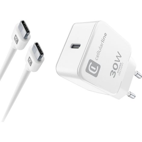 Cellularline USB-C Charger Kit 30W Smartphone, Tablette Blanc Secteur Intérieure