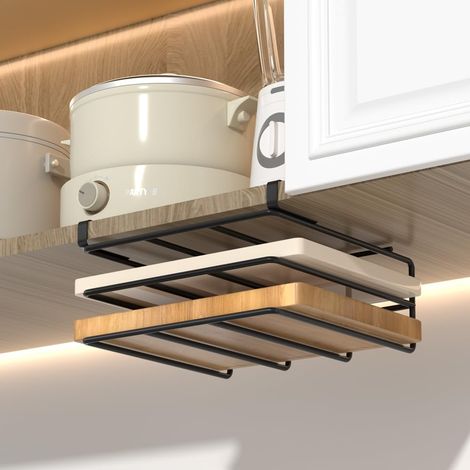 Support pour planche à découper en acier inoxydable sans perçage - Organiseur de cuisine sur l'armoire - Ustensiles de cuisine comme étagère télescopique pour le rangement et la sécurité - Support de (1/5)