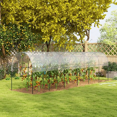 Invernadero de jardín, invernadero para tomates, 7 arcos de acero, cubierta de plástico, 6 x 1,23 x 1,71 m, verde