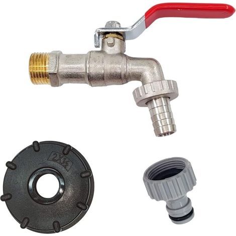 CSPone IBC 1000L Réservoir d'eau Robinet Accessoires Robinet d'écoulement Réservoir de pluie 1000L Réservoir d'eau -IBC Adaptateur de vidange pour tuyau d'arrosage de qualité alimentaire 3/4" ( (1/5)