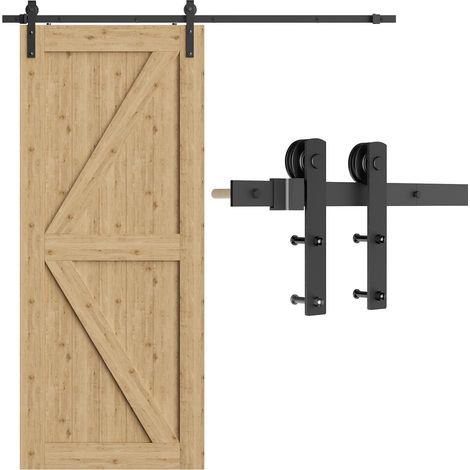 Kit complet de système de porte coulissante de 202 cm - Kit de rails noirs - Convient pour une seule porte en bois - En forme de J (1/5)