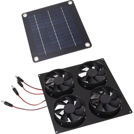 Solarpanel-Lüfterset mit 4 Anschlüssen, Solar-Belüftungsgerät für den Außenbereich, z. B. für Tierhäuser, IPX7 wasserdicht, 5–12 V (1/5)