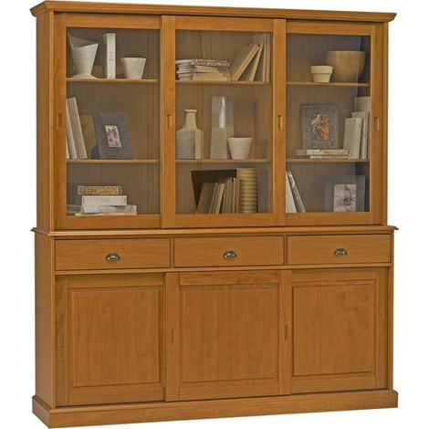 Vaisselier Pin Miel 6 Portes Coulissantes 10 Niches L 178.6 H 199 P 42.3 cm