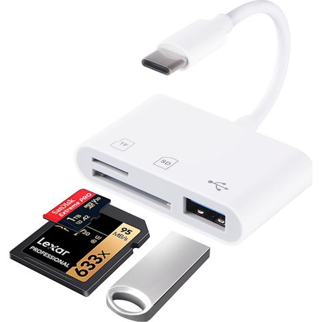 Lecteur de Carte SD USB C, Adaptateur Vers Micro SD/SDXC/SDHC, USB OTG Mémoire Externes Compatible Pour iPhone 15 Pro, MacBook, Galaxy S20/S21 (1/5)