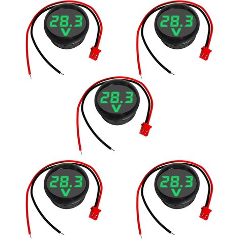 5 pezzi Voltmetro digitale DC 4-100V, 2 fili 3 cifre Tester di tensione Display LED Misuratore con protezione anti-connessione per auto/marina/barca (verde)