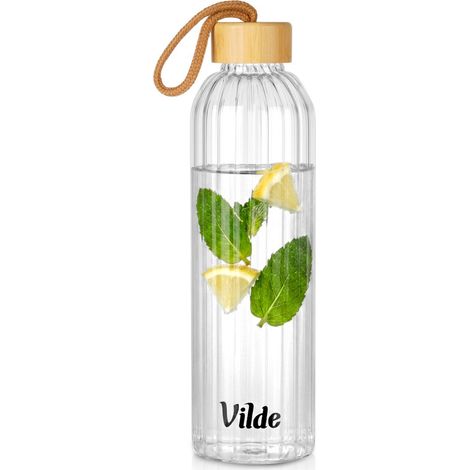 Bouteille d'eau en verre 750 ml - Gourde en verre borosilicaté - Design cannelé (1/5)