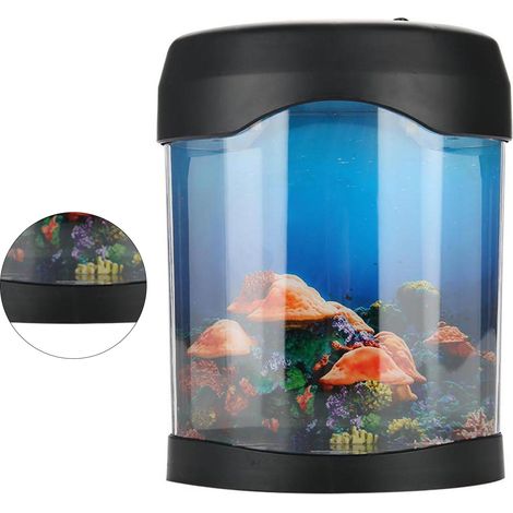 Mini aquarium de bureau avec éclairage USB sept couleurs simulant des méduses (1/5)