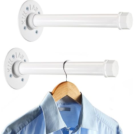 Lot de 2 barres à vêtements industrielles de 20 cm, support de cintres en métal robuste avec vis, porte-vêtements mural pour chambre, salle de bain, boutique (1/5)