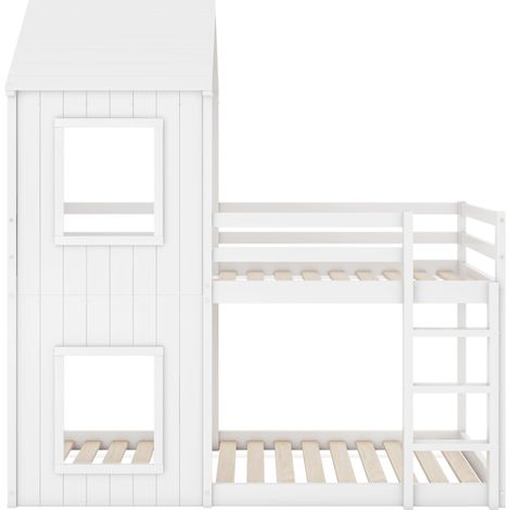 Cama infantil tipo casita con escalera y techo 90 x 200 cm blanco pino y MDF (1/5)