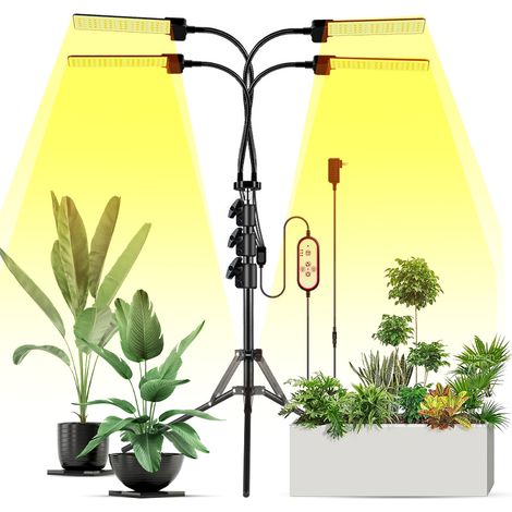 3-köpfige LED-Pflanzenlampe für Zimmerpflanzen, Vollspektrum-Beleuchtungsmodi, 5 Helligkeitsstufen mit höhenverstellbarem Stativ, 360-Grad-Flexschlauch und Fernbedienung für optimales Pflanzenwachstum (1/5)