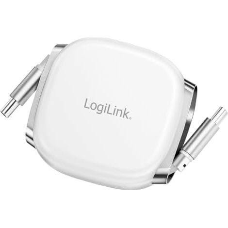 LogiLink Cable de conexión USB 2.0 tipo C macho a macho, extraíble y retráctil, práctico y portátil, 480 Mbit/s, 60 W, color blanco, 1 m