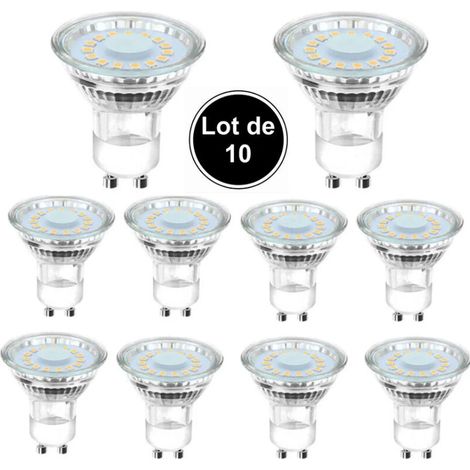 10 ampoules LED GU10 équivalentes à une ampoule halogène de 50 W, 4 W, éclairage blanc lumière du jour 6500 K, faisceau coudé à 120°. (1/5)