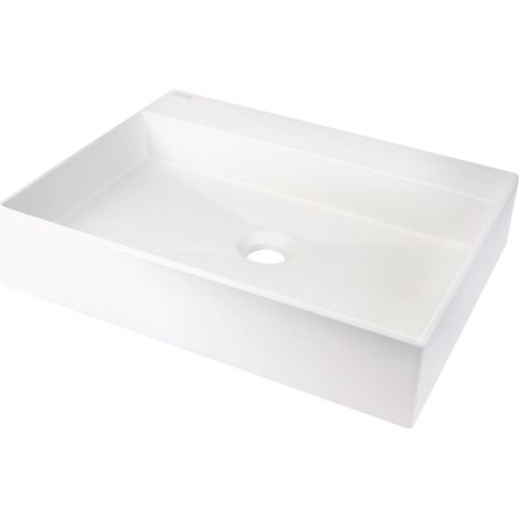 Aufsatzwaschbecken Weiß eckig in Granitoptik mit Armaturenbank "Correo" (1/5)