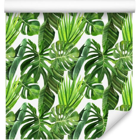 Papier peint à motifs de feuilles de palmier vertes pour salon et chambre 50x1000 cm (1/5)
