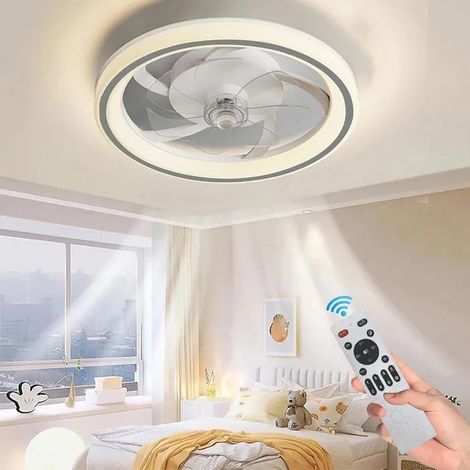 Ventilateur plafond silencieux chambre gris 88W avec lumière LED, 6 vitesses, télécommande, été/hiver, idéal salon et chambre (1/4)