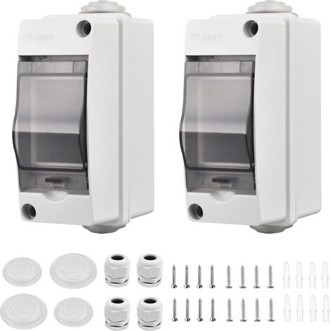 2 Pièces Coffret Electrique Etanche Petit, Coffret Electrique Etanche Exterieur IP65 2 Modules, Avec 2 Connecteurs, pour une Utilisation à l'extérieur, dans les Jardins, Sites Industriels