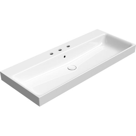Lavabo en céramique NUBES 120x50cm, 3 trous de robinetterie, blanc ExtraGlaze (1/3)